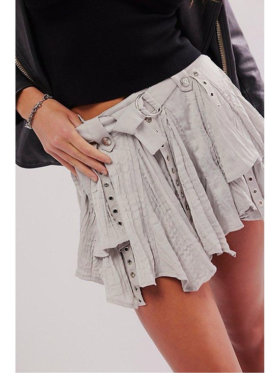 Free People Dresses & Skirts - Free People Light Gray Layered Mini Skirt with Belt Detail